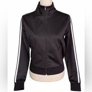 Forever 21 Black Bomber Jacket with White Stripes